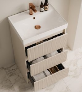 Amor Fluted Cashmere Vanity Unit With Chamfered Drawers